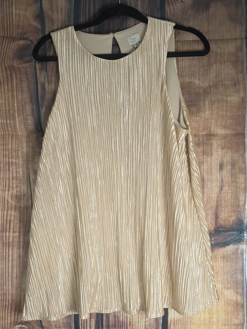 a new day Medium Metallic Pleated Top in Champagne Gold